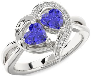 Diamond Tanzanite Silver Two Heart Ring