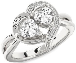 Diamond White Sapphire Silver Two Heart Ring