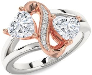 Diamond Silver & 10K Rose Gold Infinity Two Heart Ring