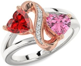 Diamond Silver & 10K Rose Gold Infinity Two Heart Promise Ring