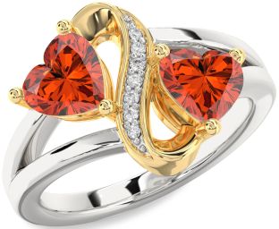 Diamond Emerald Platinum & Yellow Gold Infinity Two Heart Birthstone Ring