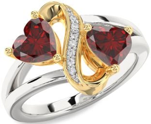 Diamond Emerald Platinum & Yellow Gold Infinity Two Heart Birthstone Ring