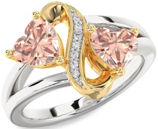 Diamond Emerald Platinum & Yellow Gold Infinity Two Heart Birthstone Ring