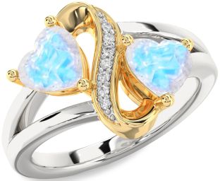 Diamond Emerald Platinum & Yellow Gold Infinity Two Heart Birthstone Ring