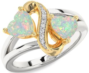 Diamond Emerald Platinum & Yellow Gold Infinity Two Heart Birthstone Ring