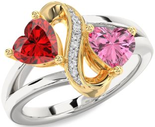 Diamond Silver & 10K gold Infinity Two Heart Promise Ring
