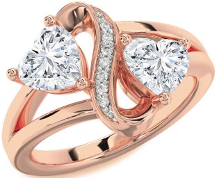 Diamond Rose Gold Infinity Two Heart Ring