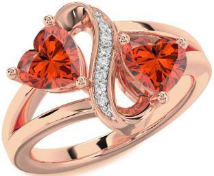 Diamond Emerald Rose Gold Infinity Two Heart Birthstone Ring