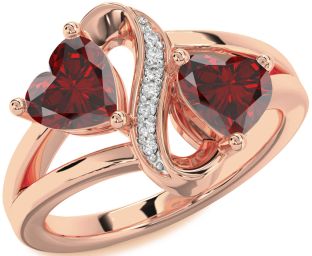 Diamond Emerald Rose Gold Infinity Two Heart Birthstone Ring