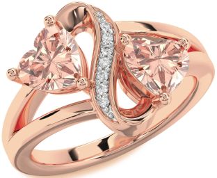 Diamond Emerald Rose Gold Infinity Two Heart Birthstone Ring