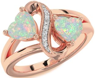 Diamond Emerald Rose Gold Infinity Two Heart Birthstone Ring