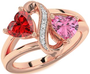 Diamond Rose Gold Infinity Two Heart Promise Ring