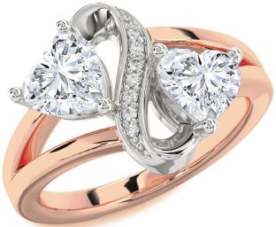 Diamond White Rose Gold Infinity Two Heart Ring