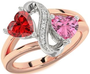 Diamond Platinum & Rose Gold Infinity Two Heart Promise Ring