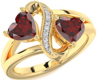 Diamond Emerald Gold Infinity Two Heart Birthstone Ring