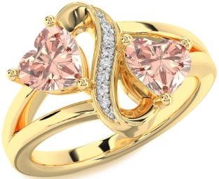 Diamond Emerald Gold Infinity Two Heart Birthstone Ring