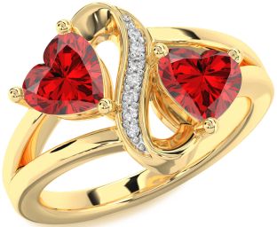 Diamond Emerald Gold Silver Infinity Two Heart Birthstone Ring