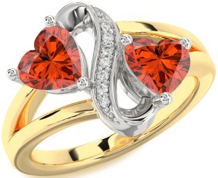 Diamond Emerald Platinum & Yellow Gold Infinity Two Heart Birthstone Ring