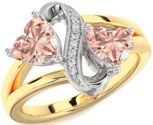 Diamond Emerald Platinum & Yellow Gold Infinity Two Heart Birthstone Ring