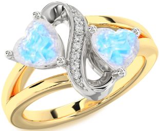 Diamond Emerald Platinum & Yellow Gold Infinity Two Heart Birthstone Ring