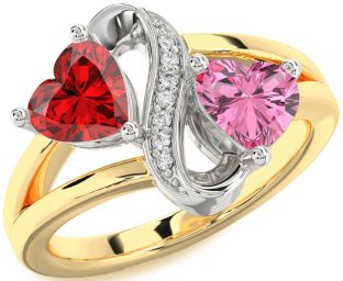 Diamond Gold Silver Infinity Two Heart Promise Ring