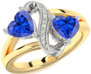 Diamond Emerald Platinum & Yellow Gold Infinity Two Heart Birthstone Ring