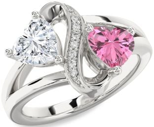 Diamond Silver Infinity Two Heart Promise Ring