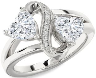Diamond Silver Infinity Two Heart Ring