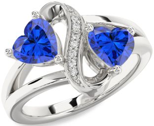 Diamond Emerald Platinum Infinity Two Heart Birthstone Ring