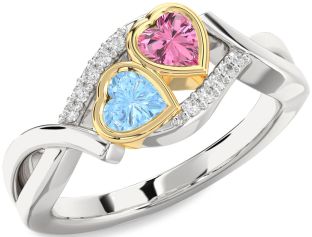Diamond Silver & 10K gold Two Heart Promise Ring