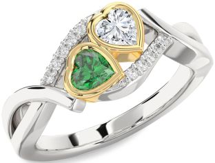 Diamond Gold Silver Two Heart Promise Ring