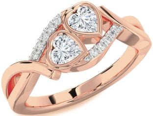 Diamond Rose Gold Two Heart Ring