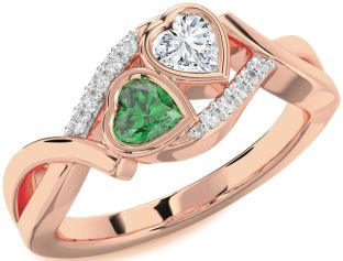 Diamond Rose Gold Silver Two Heart Promise Ring