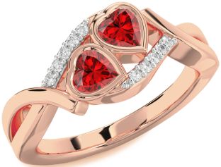 Diamond Emerald Rose Gold Two Heart Birthstone Ring