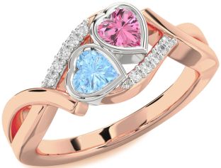 Diamond White Rose Gold Two Heart Promise Ring