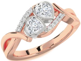 Diamond White Rose Gold Two Heart Ring