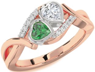 Diamond Rose Gold Silver Two Heart Promise Ring