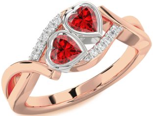 Diamond Emerald Platinum & Rose Gold Two Heart Birthstone Ring
