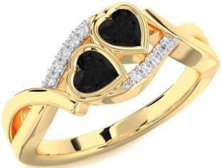 Black Diamond Gold Two Heart Ring