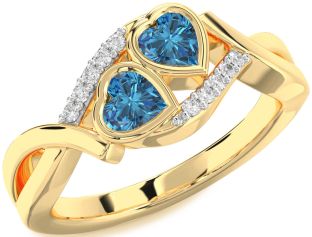 Blue Diamond Gold Two Heart Ring