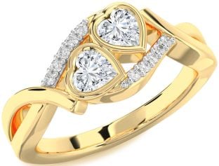 Diamond Gold Two Heart Ring