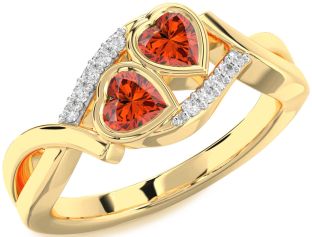 Diamond Fire Opal Gold Two Heart Ring