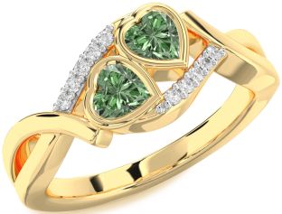 Green Diamond Gold Two Heart Ring