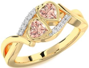 Diamond Morganite Gold Two Heart Ring
