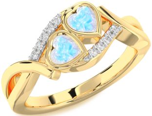 Diamond Moonstone Gold Two Heart Ring