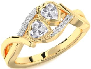Salt & Pepper Diamond Gold Two Heart Ring