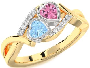 Diamond White Yellow Gold Two Heart Promise Ring