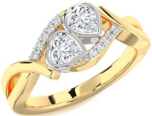 Diamond White Yellow Gold Two Heart Ring