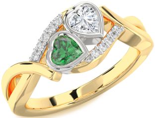 Diamond Gold Silver Two Heart Promise Ring