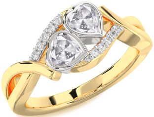 Salt & Pepper Diamond Gold Silver Two Heart Ring